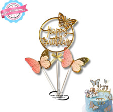 Torta Dekor Toperi Za Dekoraciju - LEPTIRII 2kom. & HAPPY BIRTHDAY (GOLD)
